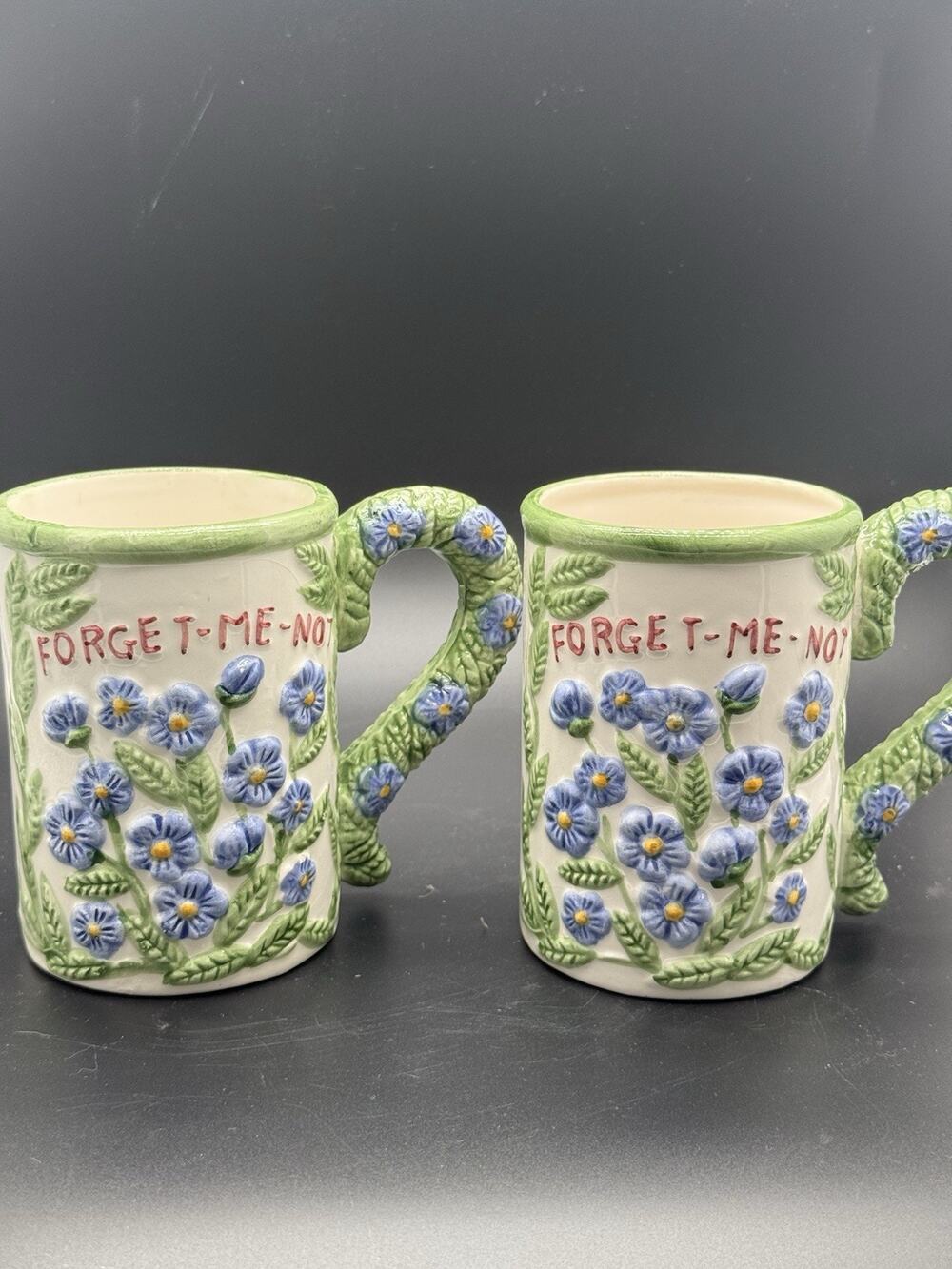 Two Mugs Forget me Nots Floral Ceramic
